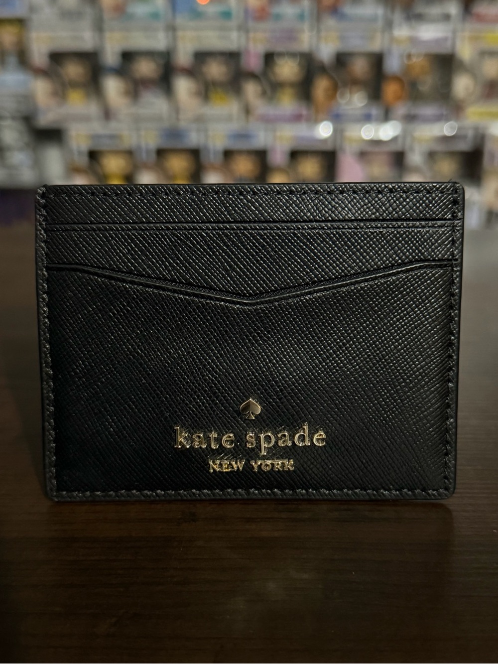 kate spade Black Leather Card & Key Slot Holder with Gold Logo